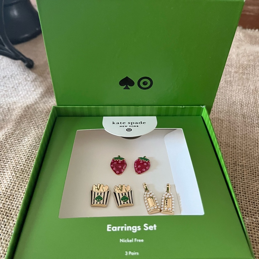 Kate Spade Fun Earrings Set with Red and Gold Details